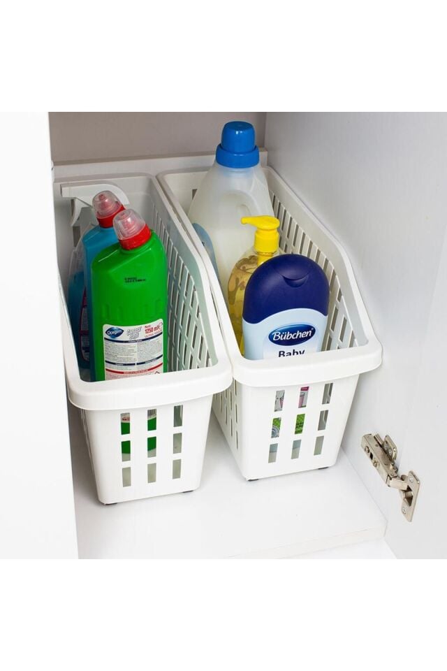 3 Adet Şeffaf Tekerlekli Dolap İçi Düzenleyici Sepet, Tekerlekli Pratik Düzenleme Sepeti Beyaz