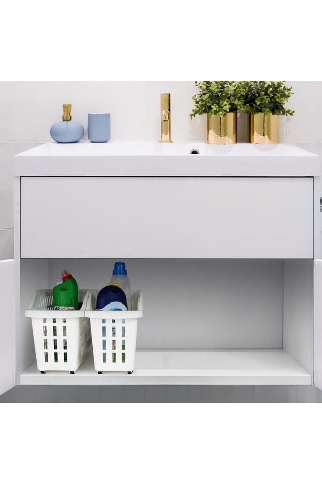 3 Adet Şeffaf Tekerlekli Dolap İçi Düzenleyici Sepet, Tekerlekli Pratik Düzenleme Sepeti Beyaz