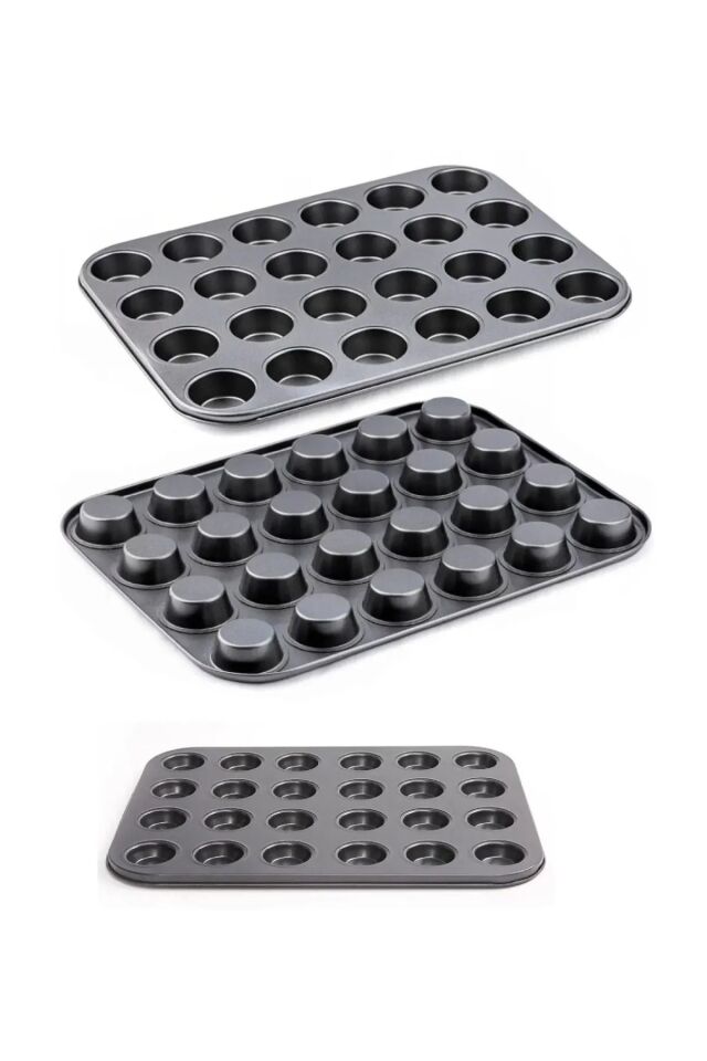 24 Bölmeli Yapışmaz Çelik Muffin Tartolet Mini Kek Kalıbı