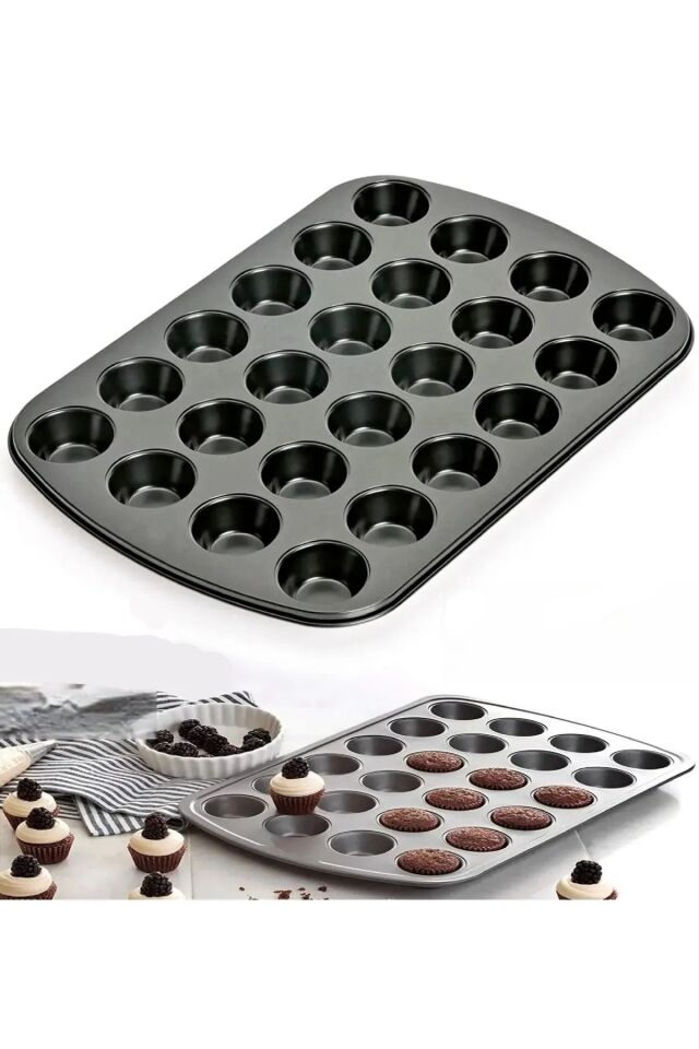 24 Bölmeli Yapışmaz Çelik Muffin Tartolet Mini Kek Kalıbı