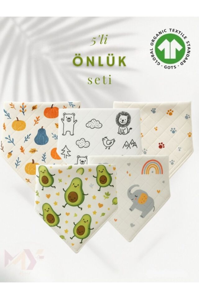 10 Adet Karışık Renkli&Desenli Müslin Bebek Önlüğü Mama Önlüğü Doğal Pamuklu Kumaş Çocuk Fular