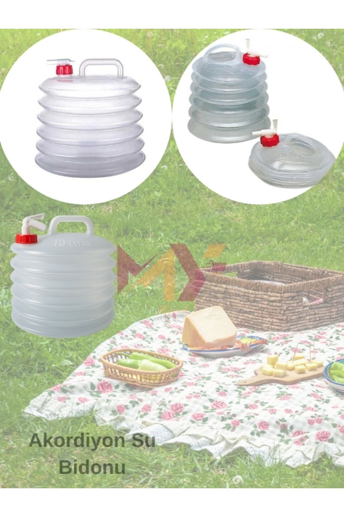 10 Litre Hacimli Katlanıp Küçülen Akordiyon Bidon, Kamp Piknik Su Bidonu Portatif