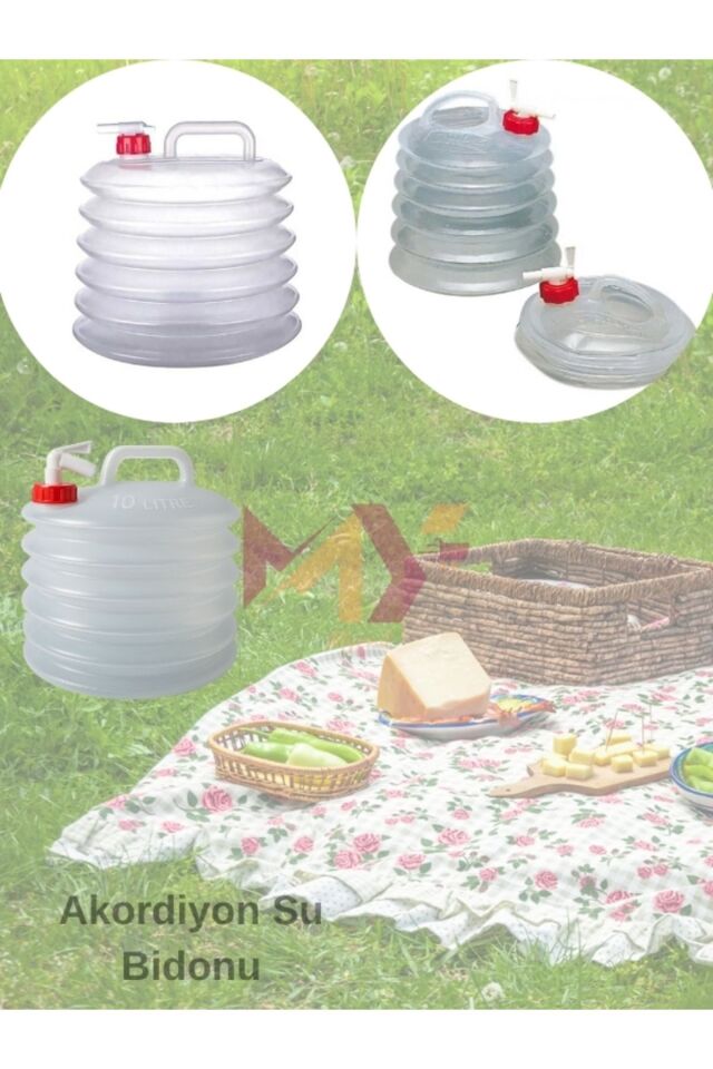 10 Litre Hacimli Katlanıp Küçülen Akordiyon Bidon, Kamp Piknik Su Bidonu Portatif