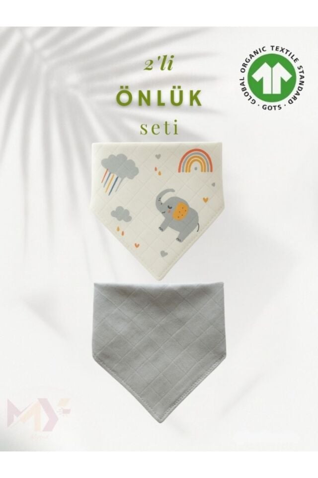 2 Adet Mama Önlüğü Bebek Önlük Seti Doğal %100 Pamuklu Müslin Çocuk Fular