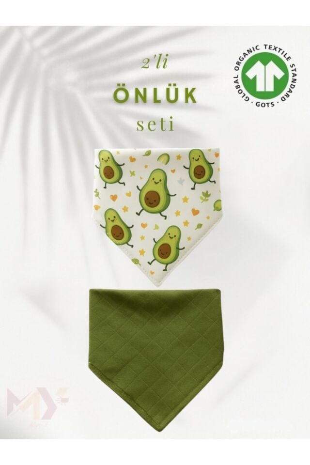 2 Adet Bebek Önlük Seti Mama Önlüğü Çocuk Fular Set %100 Pamuklu Doğal Müslin Kumaş Çift Çıtçıt