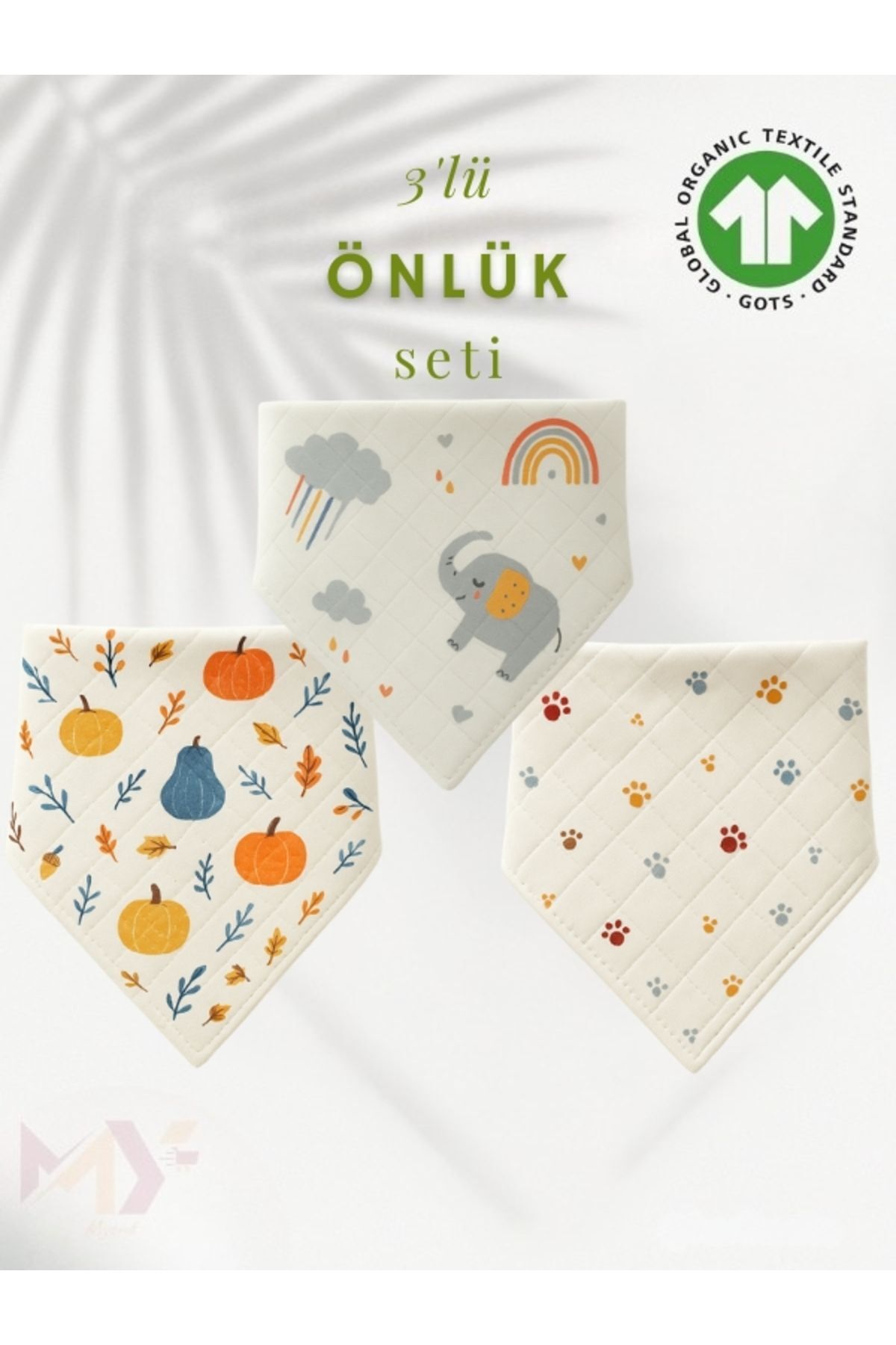 3 Adet Bebek Önlük Mama Önlüğü Çocuk Fular %100 Pamuklu Müslin Kumaş Çift Çıtçıtlı