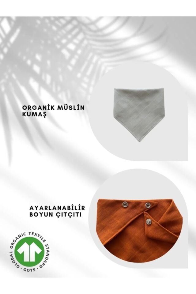 2 Adet Bebek Önlük Seti Müslin Kumaş Pamuklu %100 Doğal Sertifikalı Mama Önlüğü Çocuk Fular Bandana