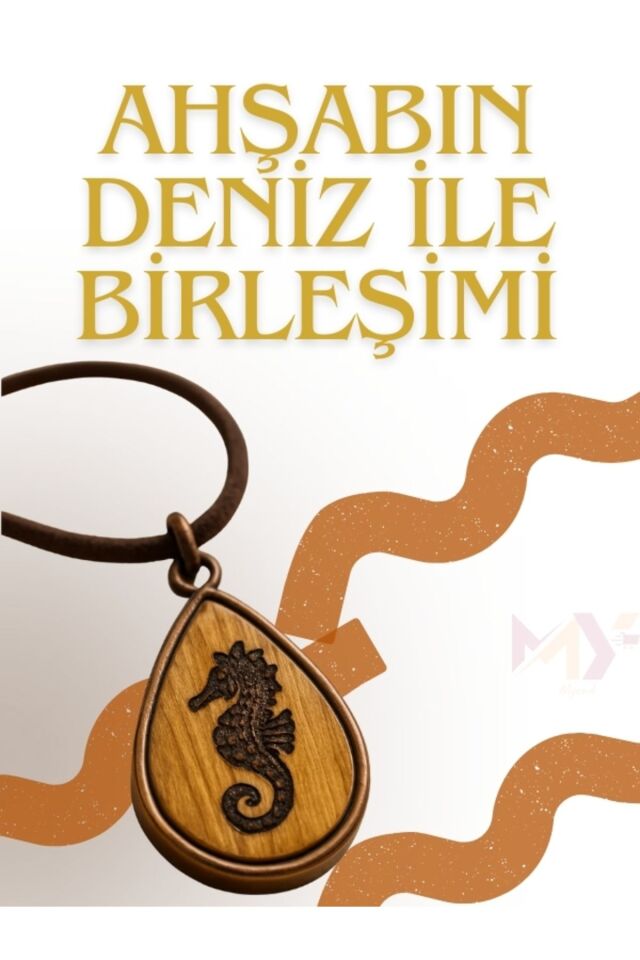 Denizatı Ahşap Tasarım Kolye, Ahşap Epoksi El İşçiliği İşlemeli Deri Kayış Modern Kolye