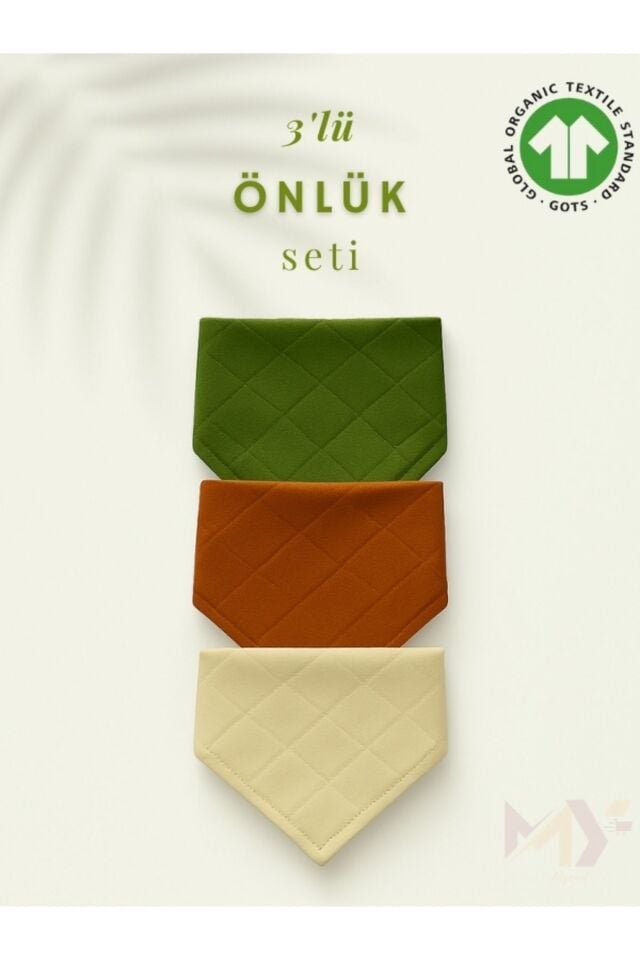 3 Adet Bebek Mama Salya Önlüğü Seti %100 Organik Müslin Pamuklu Kumaş Çift Çıtçıtlı Fular