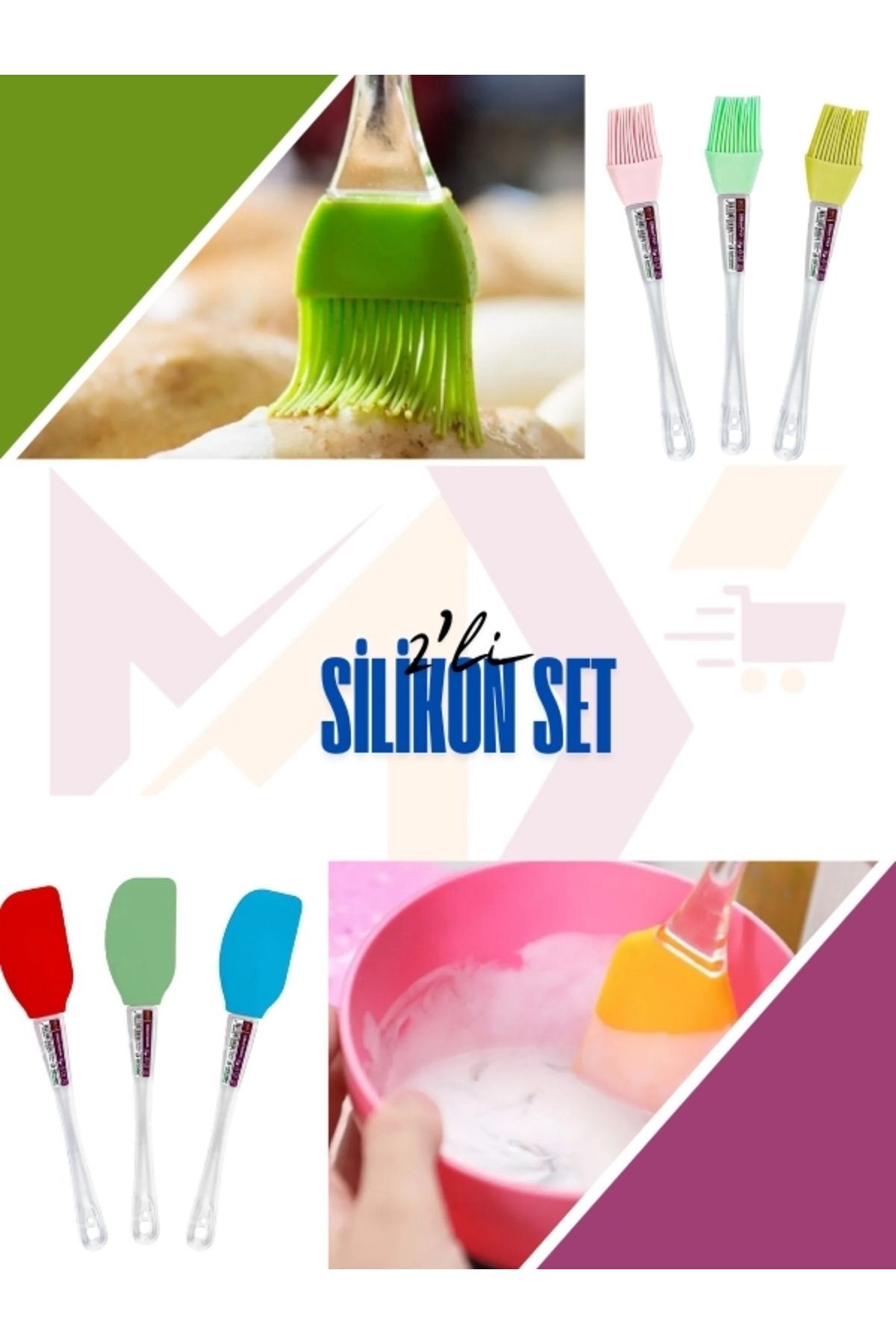 2'li Silikon Set, Yumurta Fırçası ve Spatula Seti, Silikon Yemek Hazırlama Seti