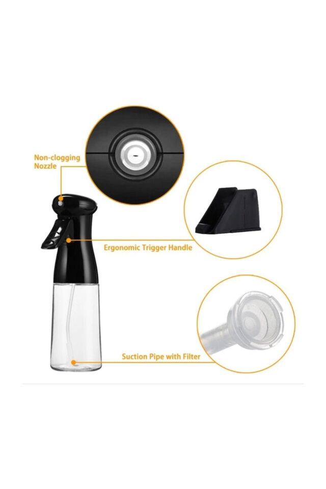 Pratik Püskürtmeli Cam Yağdanlık, Spreyli Yağ ve Sirke Püskürtücü, Airfryer İçin Yağdanlık, Sirkelik Siyah