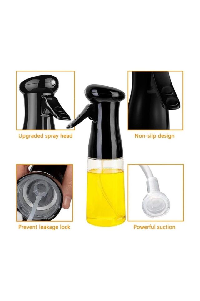 Pratik Püskürtmeli Cam Yağdanlık, Spreyli Yağ ve Sirke Püskürtücü, Airfryer İçin Yağdanlık, Sirkelik Siyah