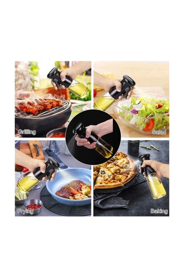 Pratik Püskürtmeli Cam Yağdanlık, Spreyli Yağ ve Sirke Püskürtücü, Airfryer İçin Yağdanlık, Sirkelik Siyah