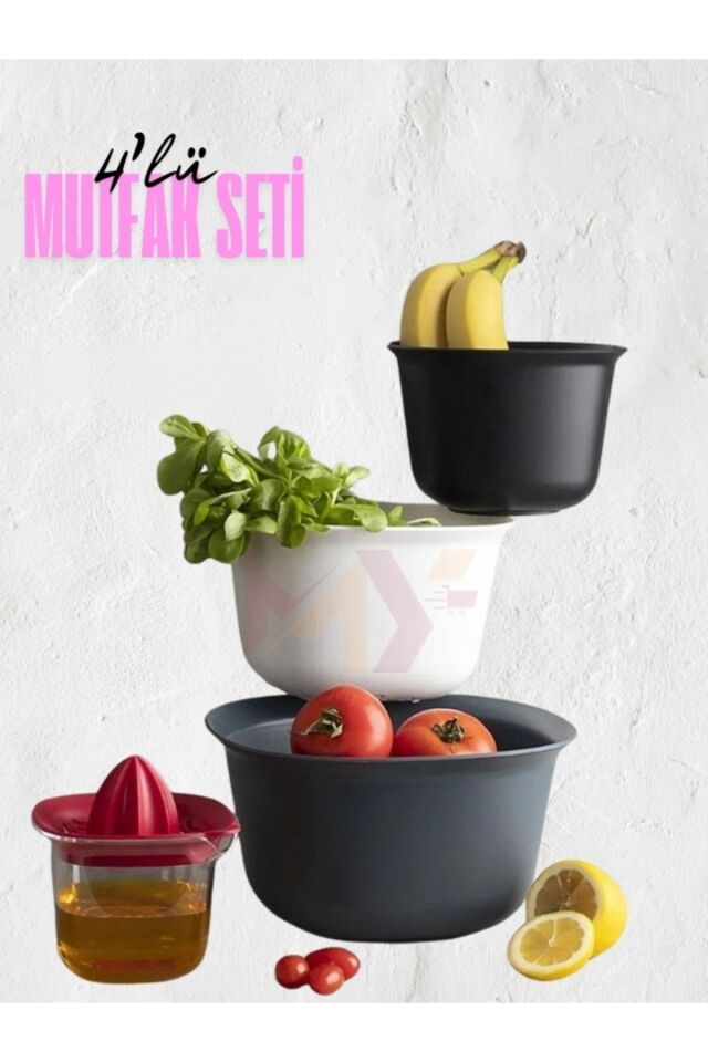 4'lü Süzgeçli Sıkacaklı Mutfak Seti, Pratik Kullanım Mutfak Mini Maxi Kase Seti Ultra Form