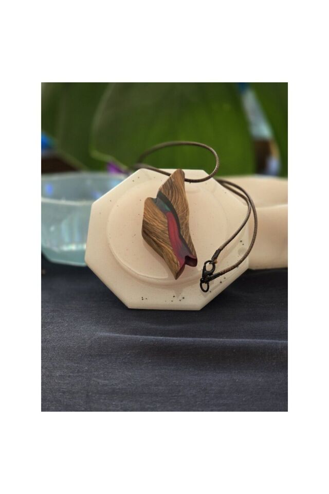 Ahşap Epoksi Tasarım Kolye, El Yapımı Kişiye Özel Tasarım, Handmade Pembe-Mavi