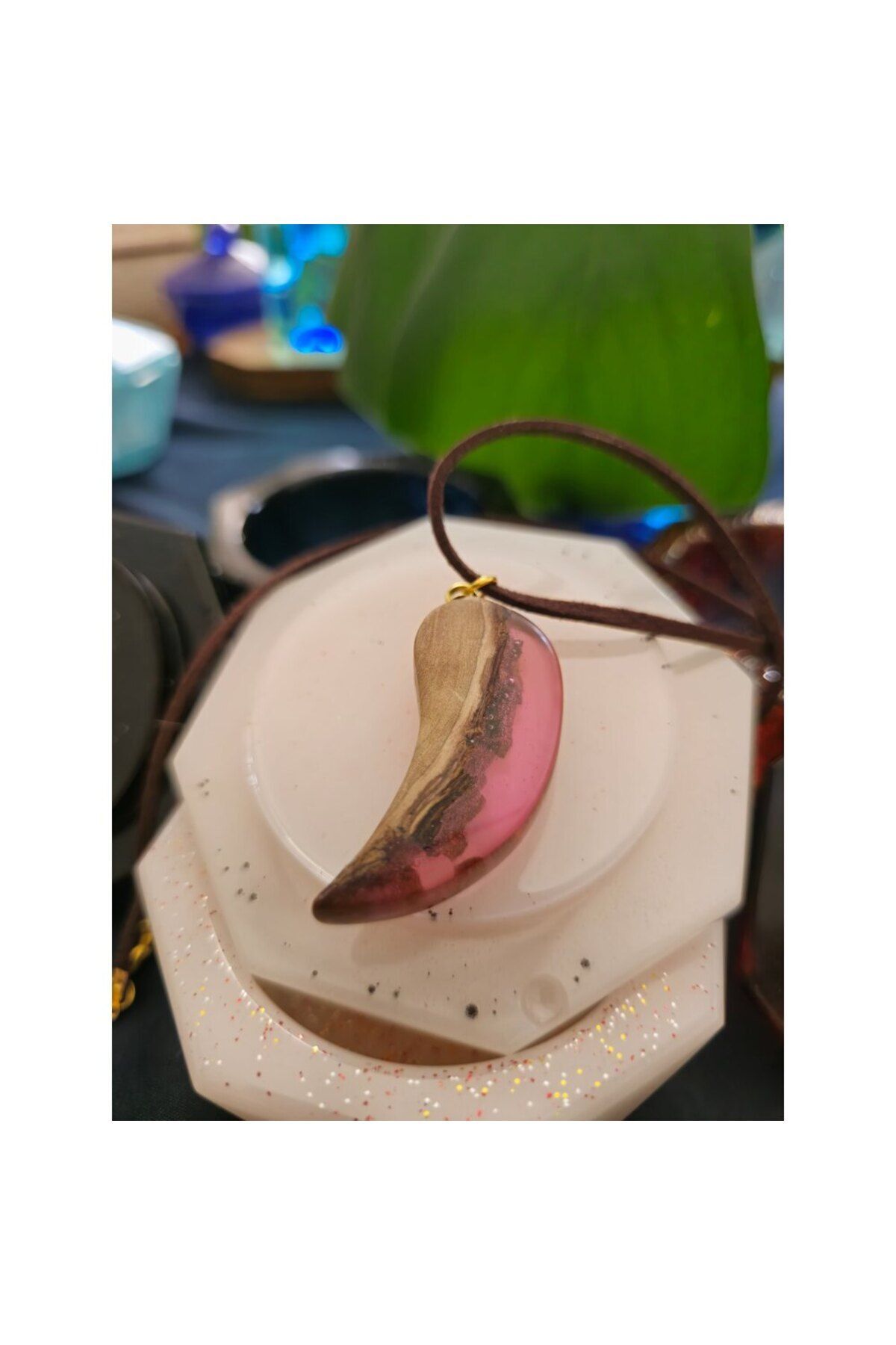 Ahşap Epoksi Tasarım Kolye, El Yapımı Kişiye Özel Tasarım, Handmade Pembe