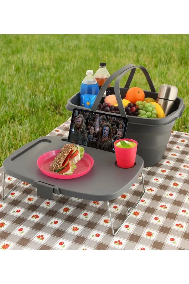 Katlanabilen Piknik Seti Portatif Piknik Çantası Tablet Telefon Tutucu Masa