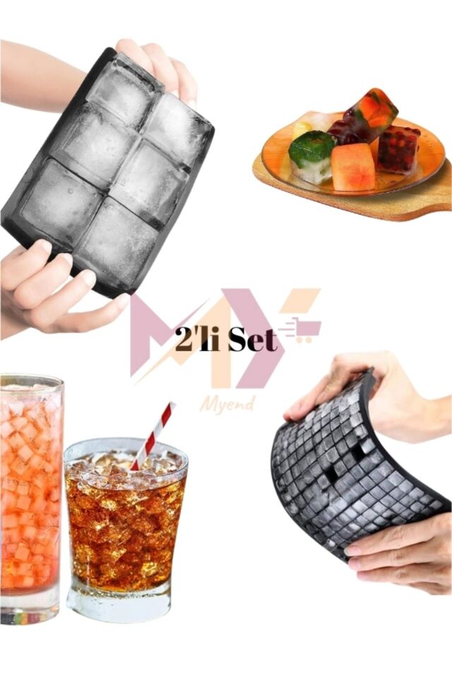 2'li Buz Kalıbı Seti, XL Küp ve Mini Buz Kalıbı, Soğuk İçecek Kokteyl İçin Buzluk