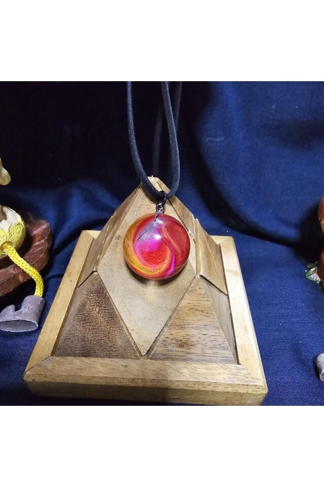 Özel Tasarım Ebru Epoksi Kolye Renkli