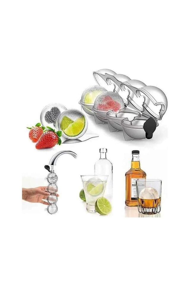 3'lü Buz Kalıbı Seti, Mini-XL-Küre Buz Kalıbı, Soğuk İçecek Kokteyl Buz Kalıbı Buzluk