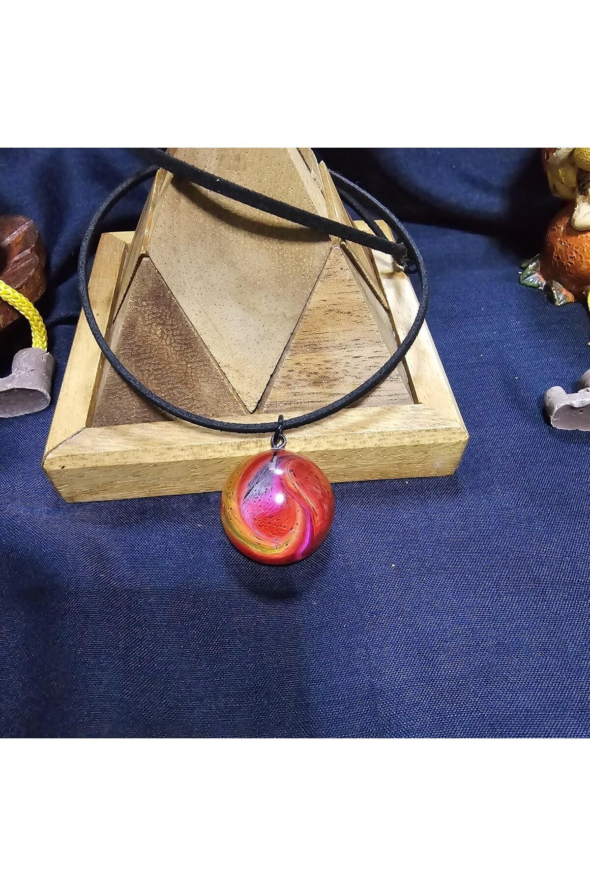 Özel Tasarım Ebru Epoksi Kolye Renkli