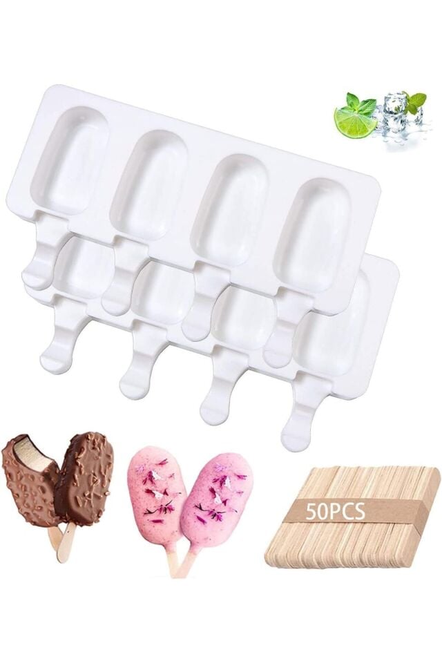 2 Adet Magnum Dondurma Kalıbı - 4'lü Büyük Boy Pratik Magnum Silikon Dondurma Kalıbı Beyaz