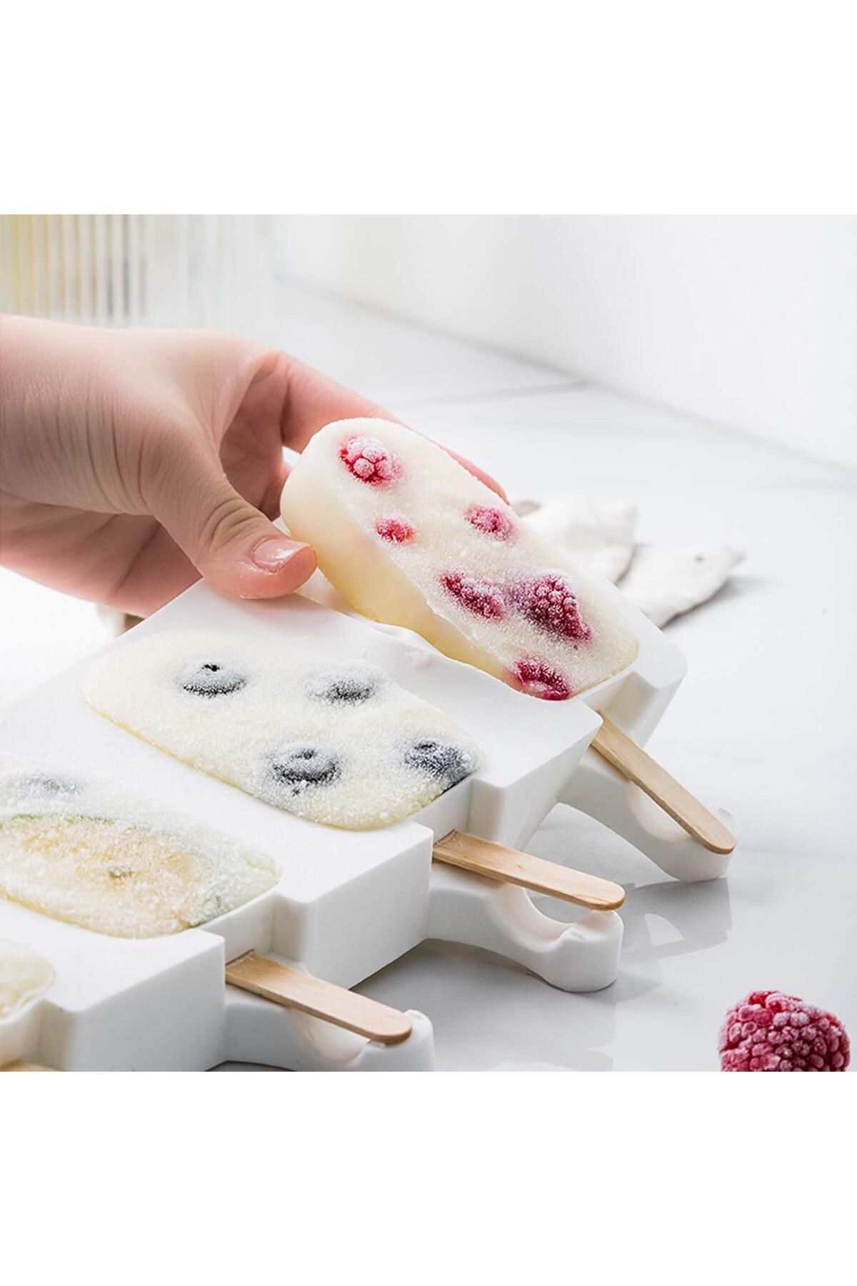 2 Adet Magnum Dondurma Kalıbı - 4'lü Büyük Boy Pratik Magnum Silikon Dondurma Kalıbı Beyaz