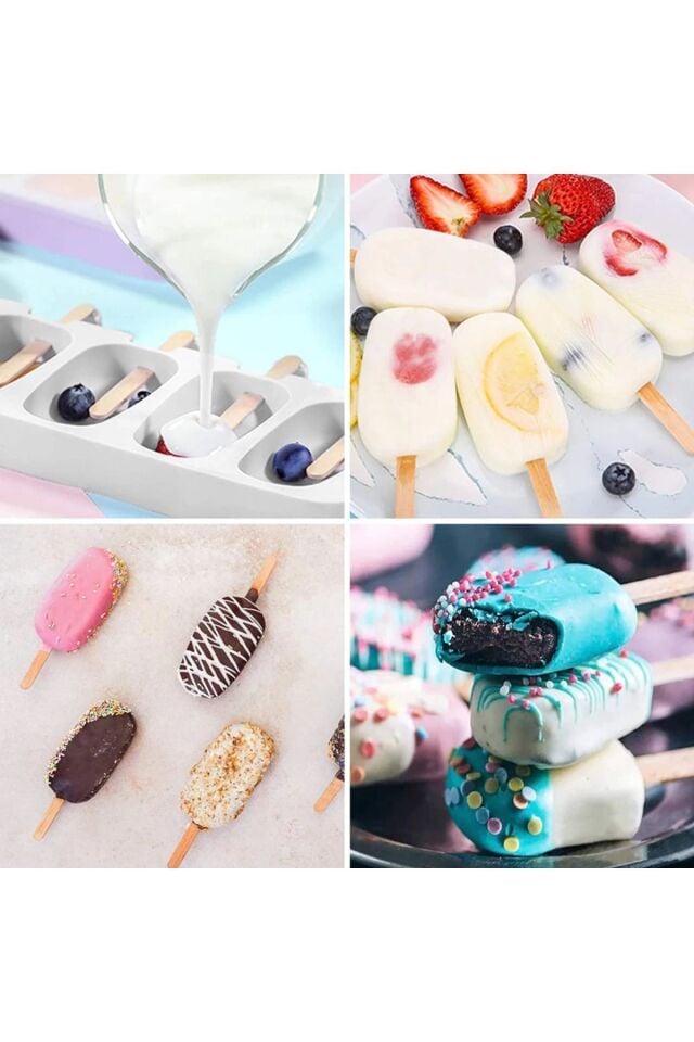 2 Adet Magnum Dondurma Kalıbı - 4'lü Büyük Boy Pratik Magnum Silikon Dondurma Kalıbı Antrasit