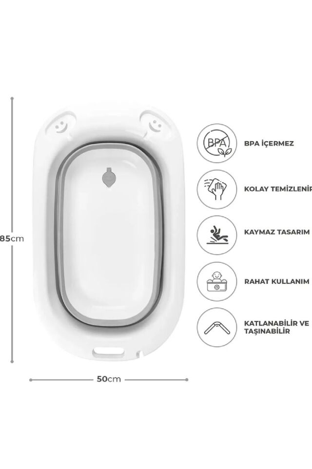 3 Parça Bebek Yıkama Seti, Katlanabilir Yer Kaplamayan Bebek Küvet, Kova, Maşrapa Set