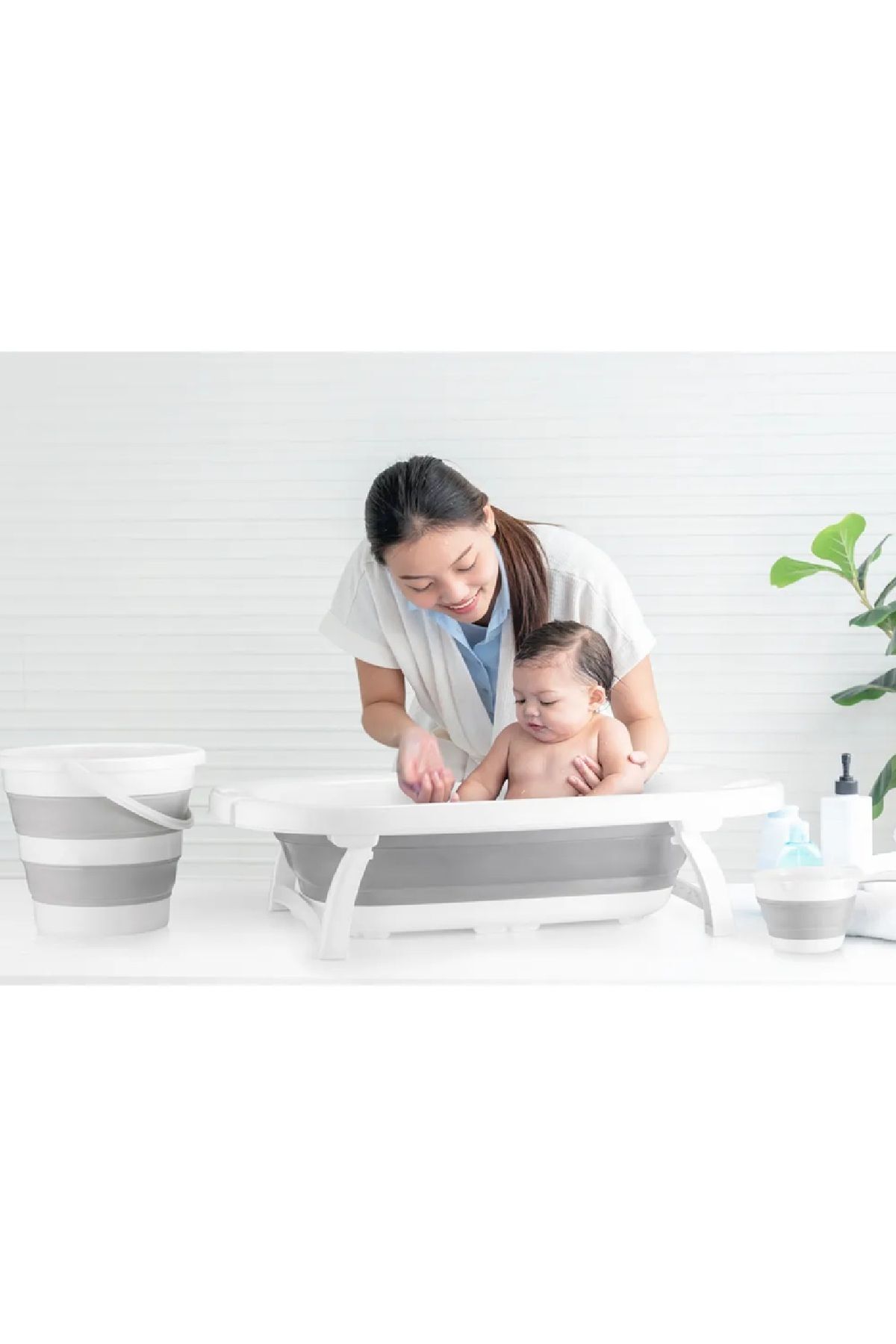 3'lü Set Katlanır Bebek Küvet Seti Bebek Banyo Küveti 50 Litre Katlanır Kova 12,8 Litre Maşrapa Set