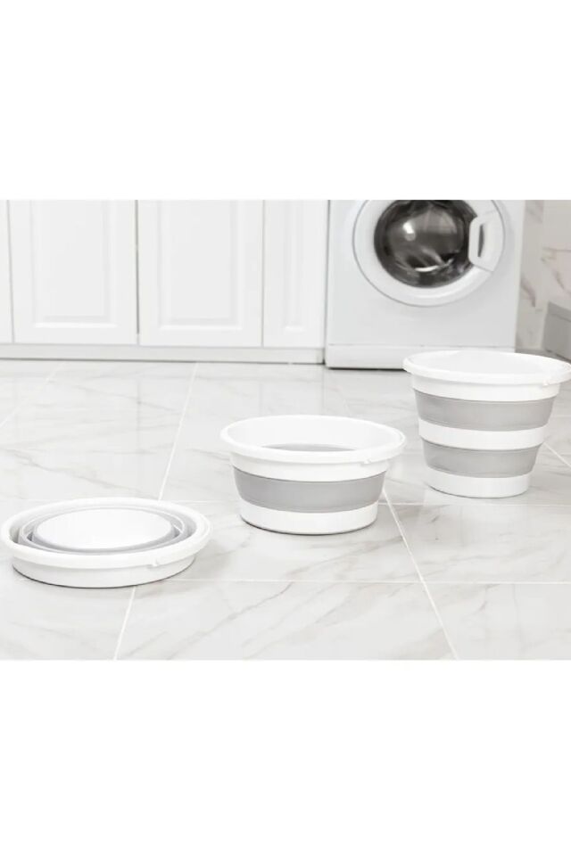 3'lü Set Katlanır Bebek Küvet Seti Bebek Banyo Küveti 50 Litre Katlanır Kova 12,8 Litre Maşrapa Set