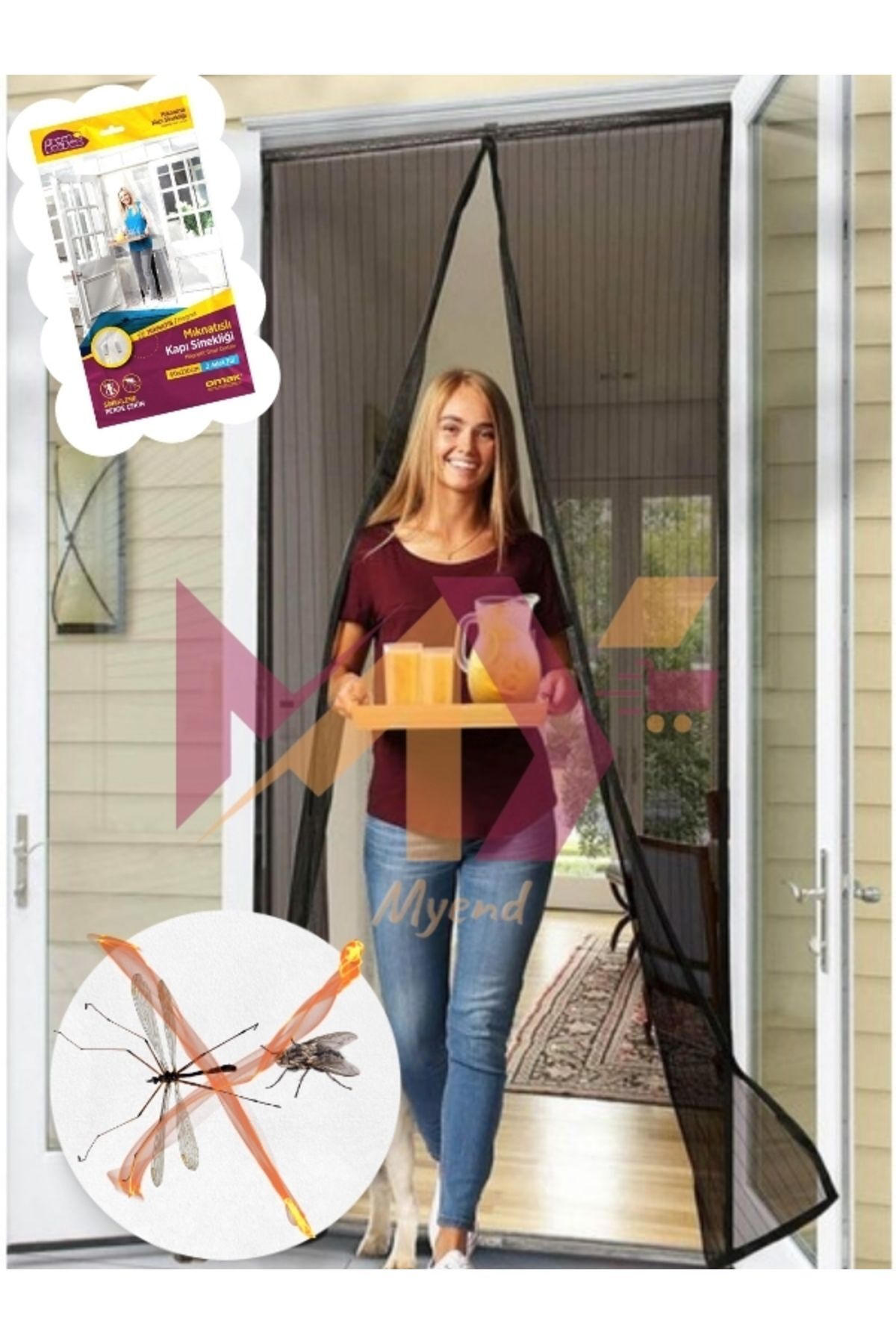 Siyah Mıknatıslı Kapı Sinekliği, Balkon Bahçe Kapısı Yapıştırmalı Sineklik