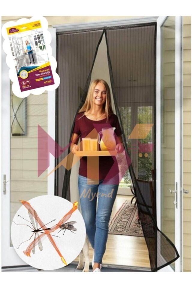 Siyah Mıknatıslı Kapı Sinekliği, Balkon Bahçe Kapısı Yapıştırmalı Sineklik