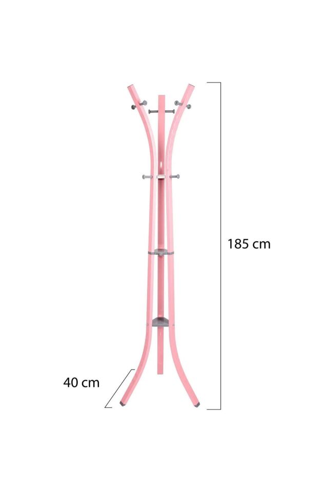 Metal Lobby Ayaklı Portmanto Askılık Pembe 40 cm 185 cm Lüks Lüx Askılık