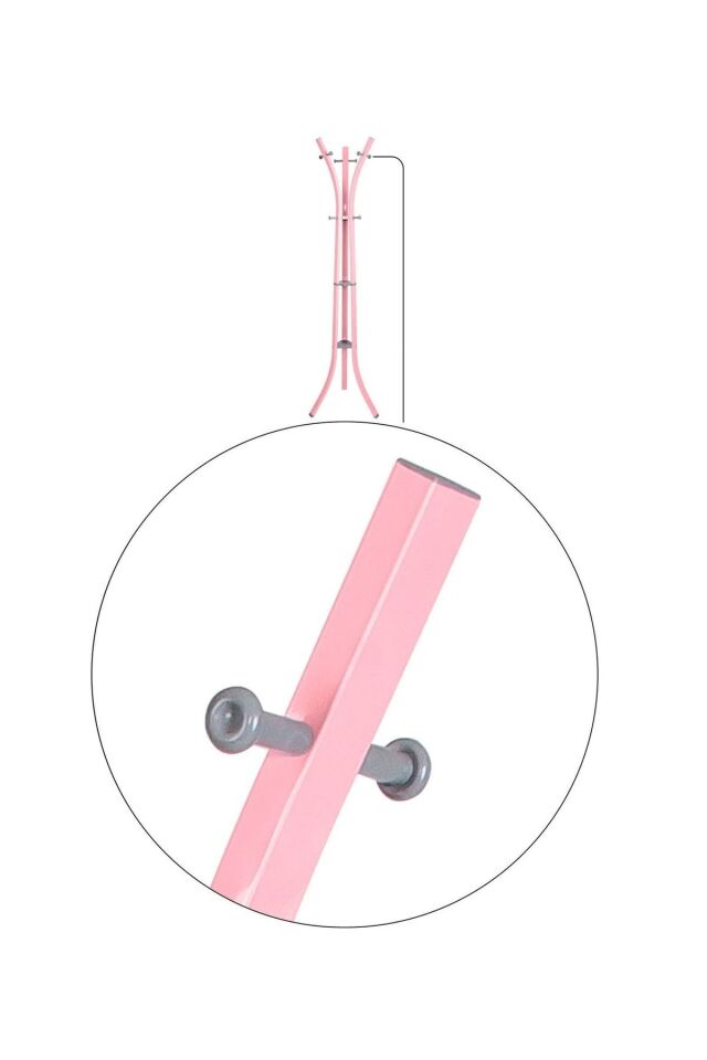 Metal Lobby Ayaklı Portmanto Askılık Pembe 40 cm 185 cm Lüks Lüx Askılık