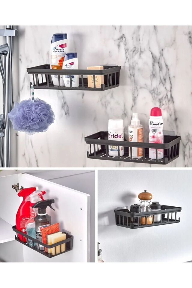 2'li Oslo Banyo Düzenleyici Şampuanlık Sabunluk 2 Li Set Kendinden Yapışkanlı Duş Rafı Organizer