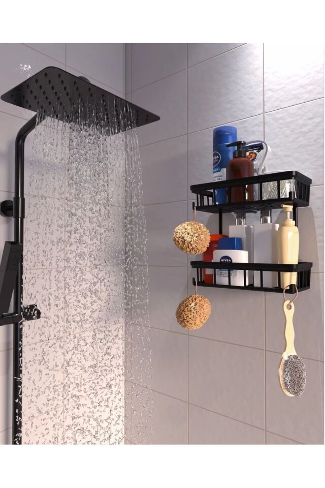 2'li Oslo Banyo Düzenleyici Şampuanlık Sabunluk 2 Li Set Kendinden Yapışkanlı Duş Rafı Organizer
