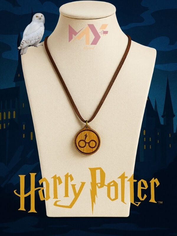 Harry Potter Gözlük Deseni Baskılı Ahşap Kolye