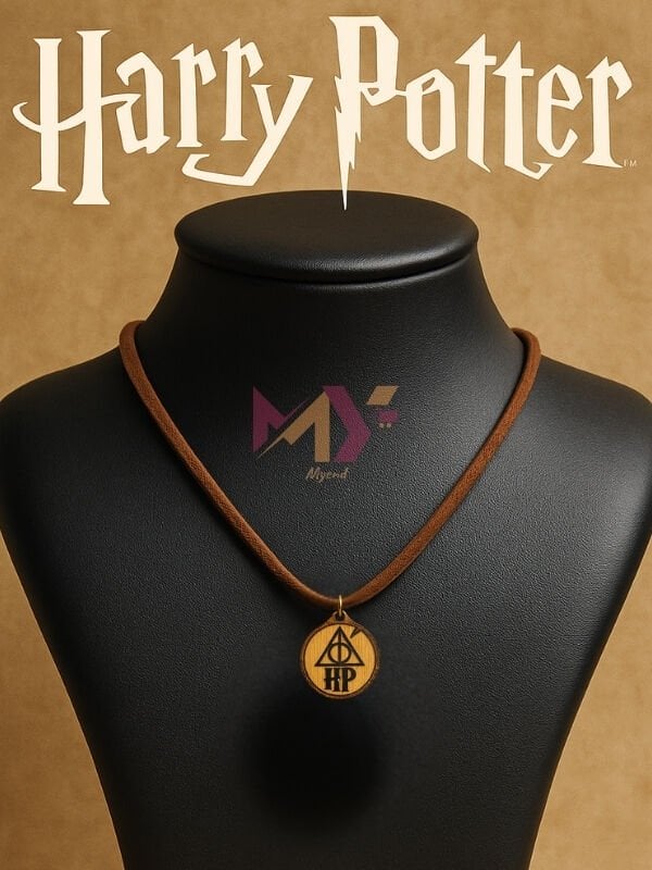 Harry Potter Ölüm Yadigarları Baskılı Ahşap Kolye