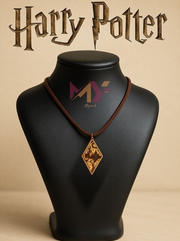 Harry Potter World Baskılı Dörtgen Şekilli Ahşap Kolye