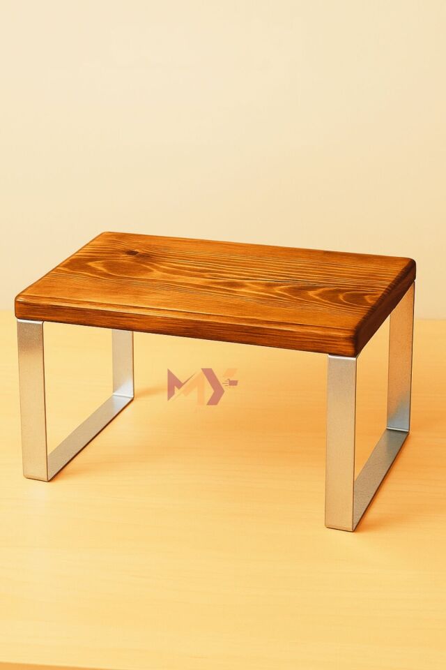 Ahşap Dolap İçi Tezgah Üstü Dekoratif Raf, Metal Ayaklı