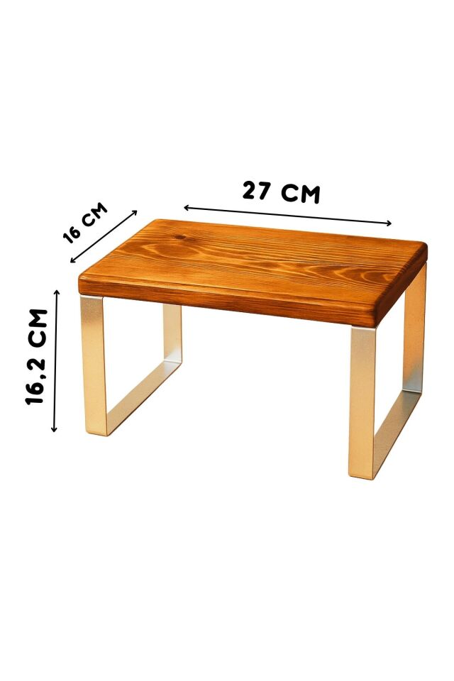 Ahşap Dolap İçi Tezgah Üstü Dekoratif Raf, Metal Ayaklı