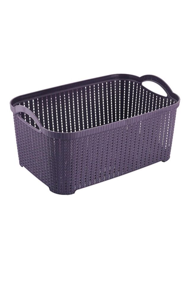 5'li Banyo Seti, Örgü Sepet Kutu Çamaşırlık Çöp Kovası ve Fırça Set, Mürdüm, EH-409