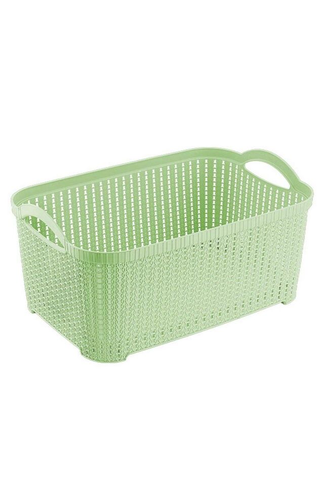 5'li Banyo Seti, Örgü Sepet Kutu Çamaşırlık Çöp Kovası ve Fırça Set, Yeşil, EH-409