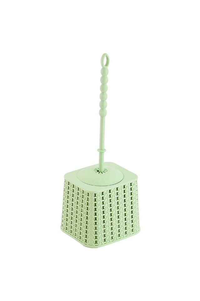 5'li Banyo Seti, Örgü Sepet Kutu Çamaşırlık Çöp Kovası ve Fırça Set, Yeşil, EH-409