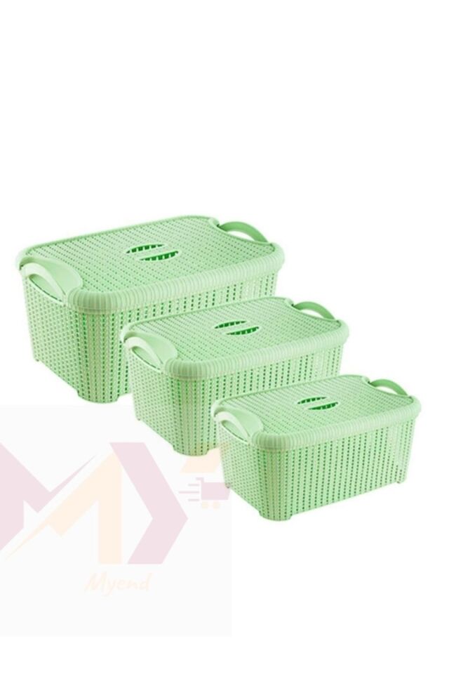 3'lü Boy Boy Kapaklı Örgü Banyo Sepeti, 10-22-32 Litre Kapasiteli Sandık Set Mürdüm Eh-408