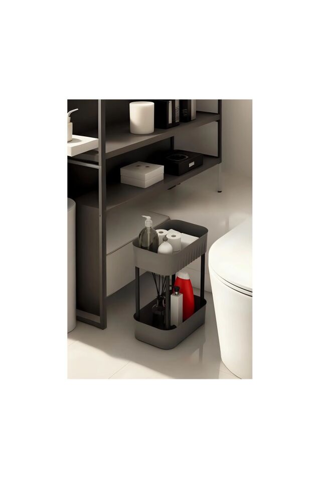 Gri Lizbon Çok Amaçlı 2 Katlı Banyo Düzenleyici Dolap Içi Tezgah Altı Tekerleksiz Organizer