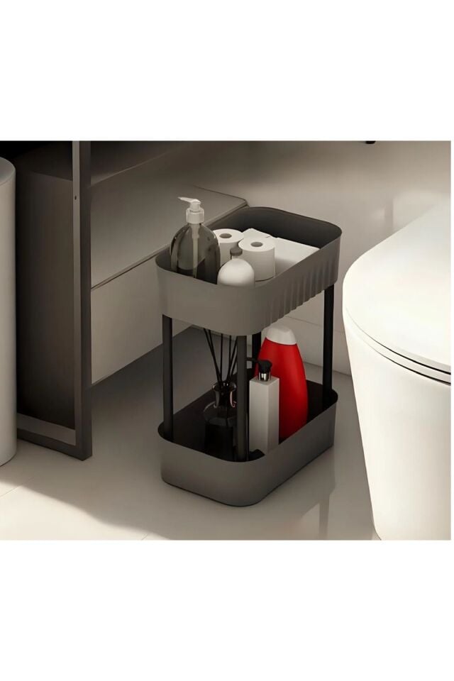 Gri Lizbon Çok Amaçlı 2 Katlı Banyo Düzenleyici Dolap Içi Tezgah Altı Tekerleksiz Organizer