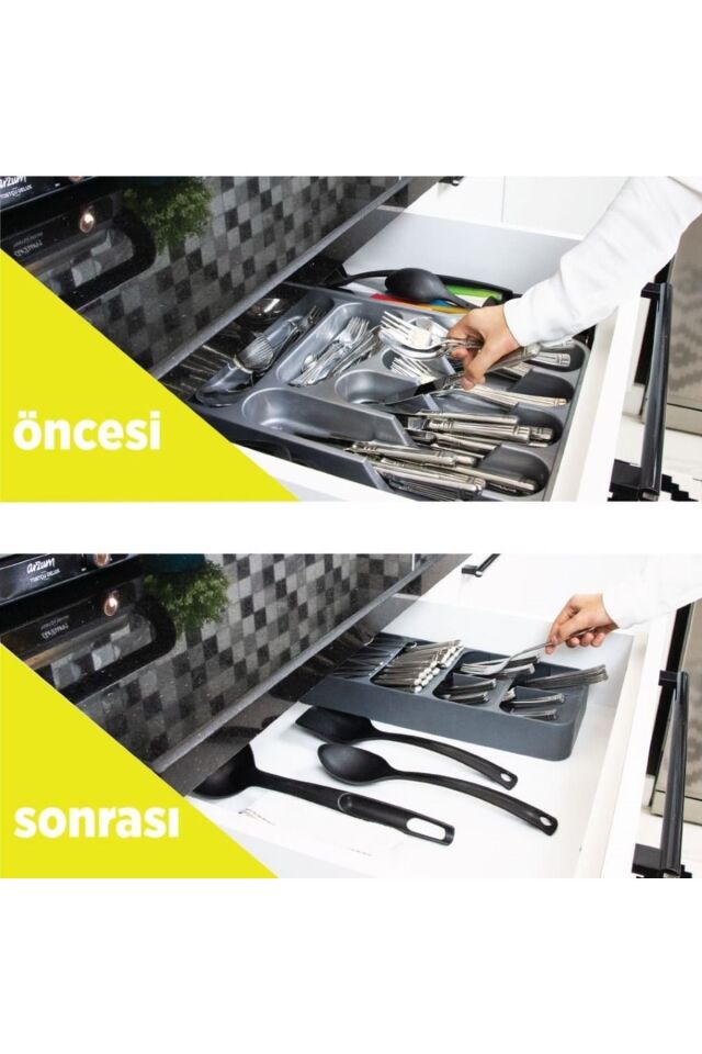 2'li Set Kaşıklık Bıçaklık, 9 Bölmeli Kaşıklık ve 2 Sıra Bıçaklık Seti, Antrasit