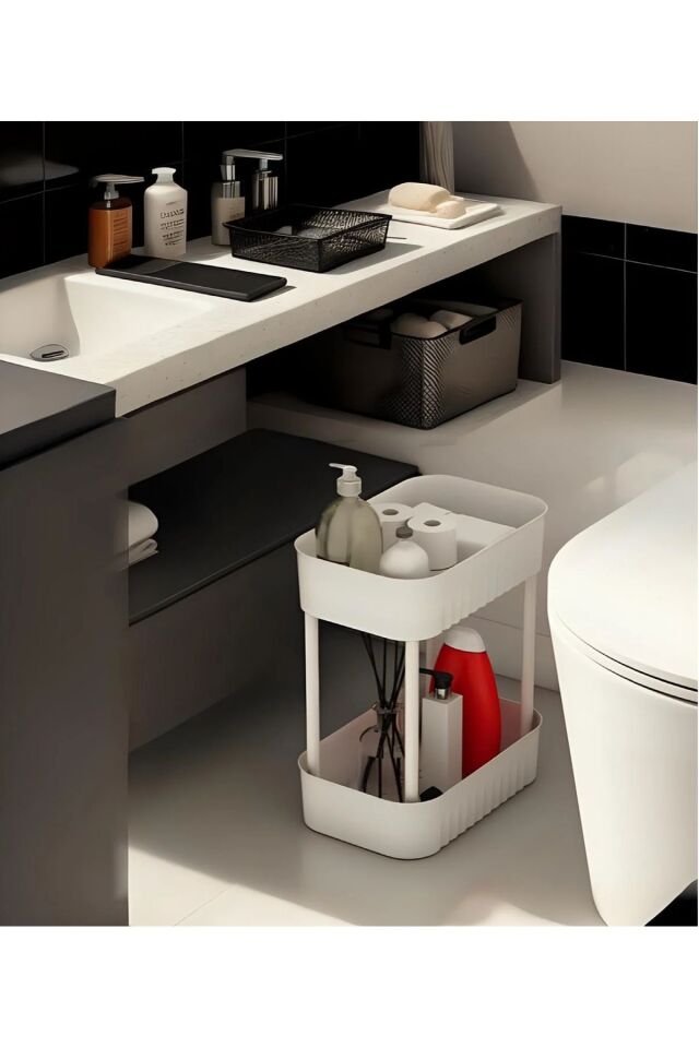Beyaz Çok Amaçlı 2 Katlı Banyo Düzenleyici Dolap Içi Tezgah Altı Tekerleksiz Organizer
